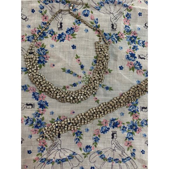 1950s rhinestone necklace and bracelet braided choker wedding prom 50s jewelry - Picture 7 of 8